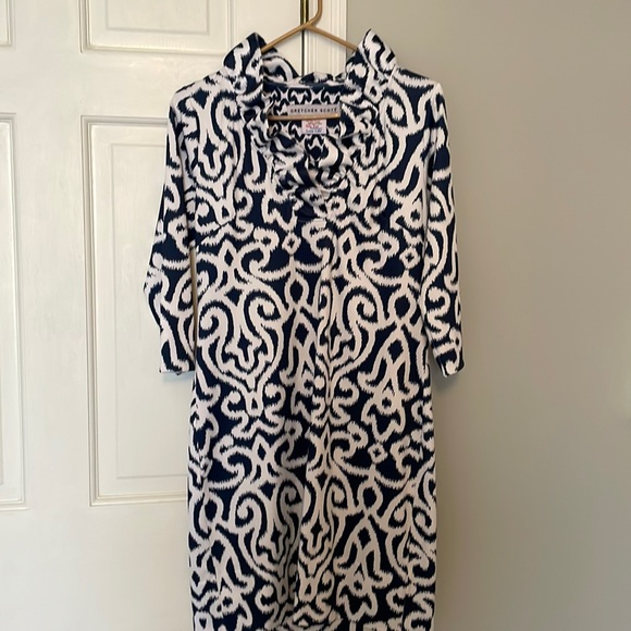 Gretchen Scott Blue and white Ruffle collar jersey dress - Picture 1 of 2